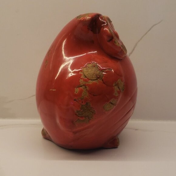 UNBRANDED Ceramic Burnt red/orange brown distressed fat owl 6"diam - Picture 4 of 6
